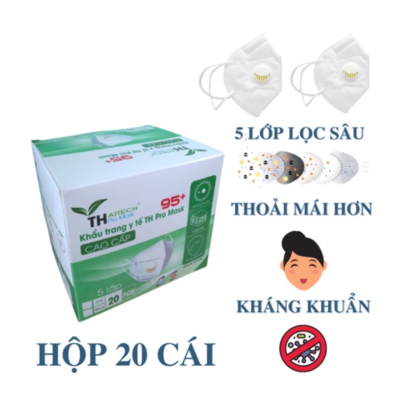 [HỘP] KHẨU TRANG Y TẾ N95 TH PRO MASK 5 LỚP CÓ VAN - 20 CÁI/HỘP Azzin Store