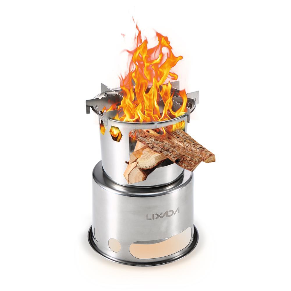 Lixada Portable Folding Wood Stove Outdoor Lightweight Stainless Steel Picnic Camping Cooking Wood Stove