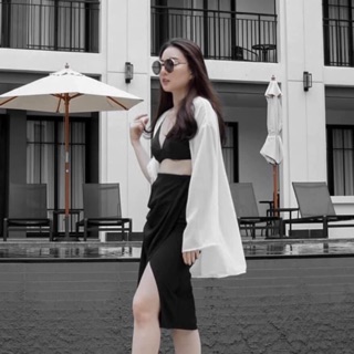 Áo  Kimono Tay Dài / ĐEN - TRẮNG