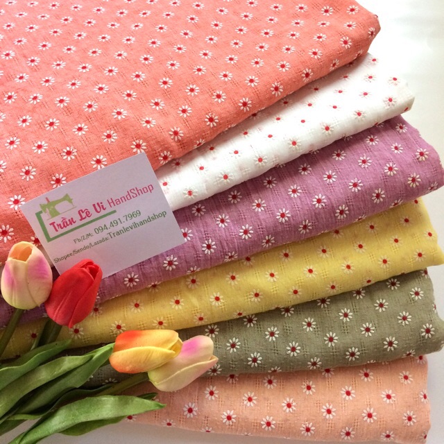 #V79🌈 VẢI TWILL HOẠ TIẾT HOA PHUN SƠN MAY ĐỒ CHO TRẺ EM, DOLL, OBITSU, DIY, DECOR, HANDMADE, QUILTING, SCRUNCHIES