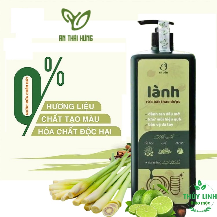 Nước rửa chén bát hữu cơ Lành chiết xuất từ Bồ hòn, không hóa chất, an toàn, hiệu quả, bảo vệ da tay - 1,25 L