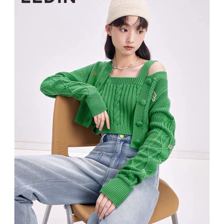 DUNEA Bộ Áo Khoác Cardigan Dệt Kim + Áo Hai Dây Xinh Xắn Theo Phong Cách Hàn Quốc Dành Cho Nữ