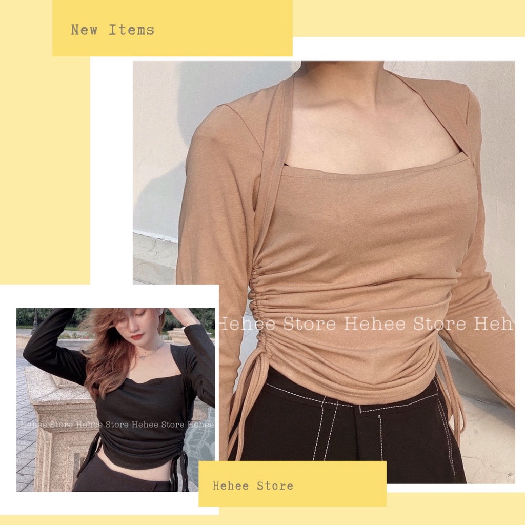 Áo len dài tay dây rút eo sexy dáng đẹp thời trang co dãn Hehee Store T05