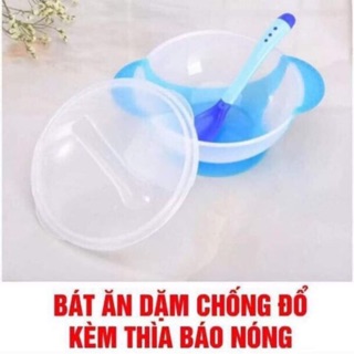 Sỉ 10 Bát ăn dặm chống đổ, kèm thìa báo nóng