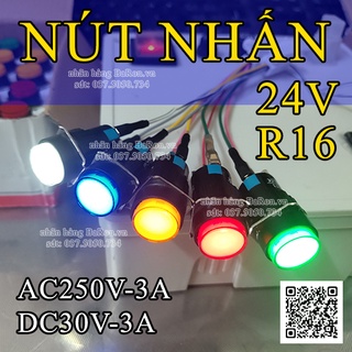 Nút nhấn có đèn 24v giữ/nhả la16 ac250v/3a dc30v/3a