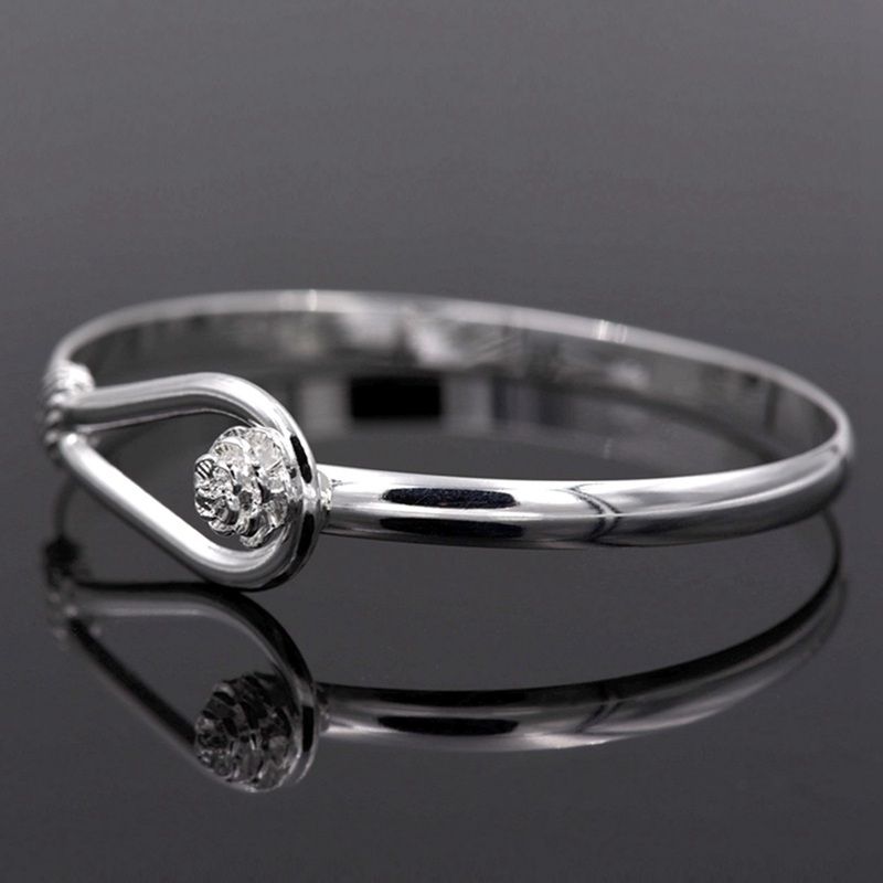 New Hot Fine 925 Sterling Silver Jewelry Bracelet Bangle Thick Polish Fashion Sakura Charm