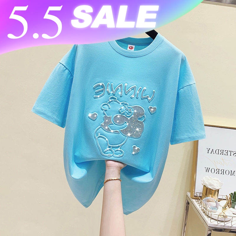 Áo Thun Nữ Ngắn Tay Cổ Tròn Đính Đá Thời Trang