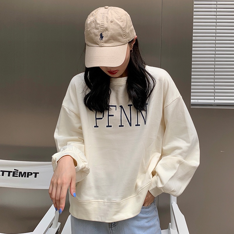 Áo Sweater Dáng Rộng Cổ Tròn In Chữ Kiểu Retro Hàn Quốc Thời Trang Mùa Thu Cho Nữ