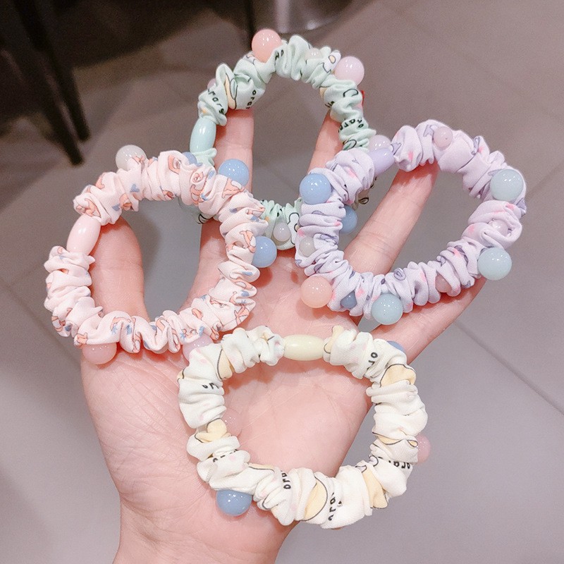 Vòng/Dây buộc tóc scrunchies họa tiết đáng yêu gắn ngọc thạch phong cách Hàn Quốc - Hàng cao cấp