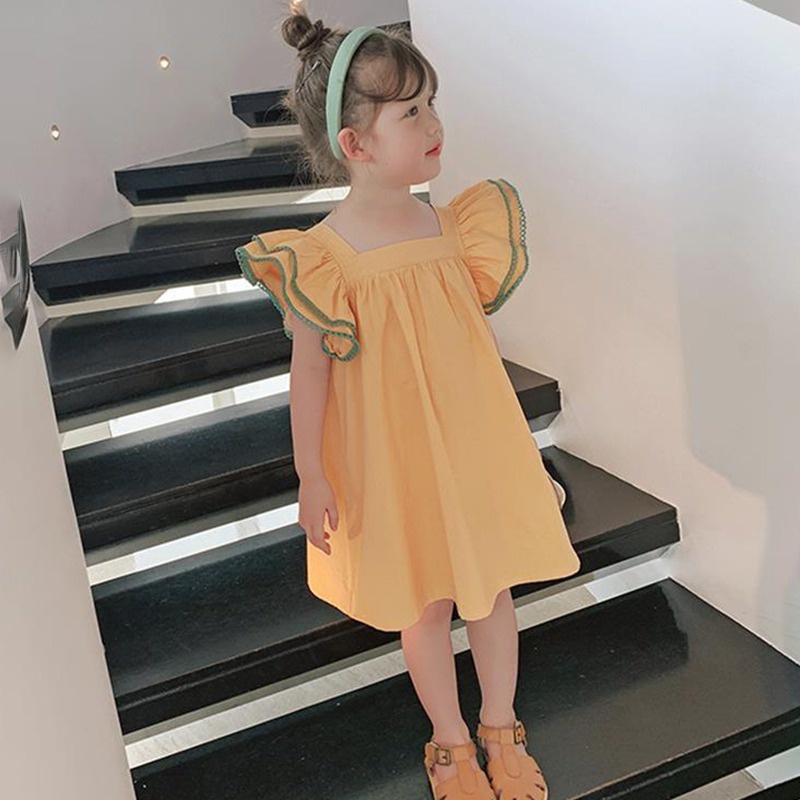 Đầm Xếp Ly Cánh Hoa Màu Sắc Trơn Kiểu Công Chúa Thời Trang Mùa Hè Cho Bé Gái Se7en