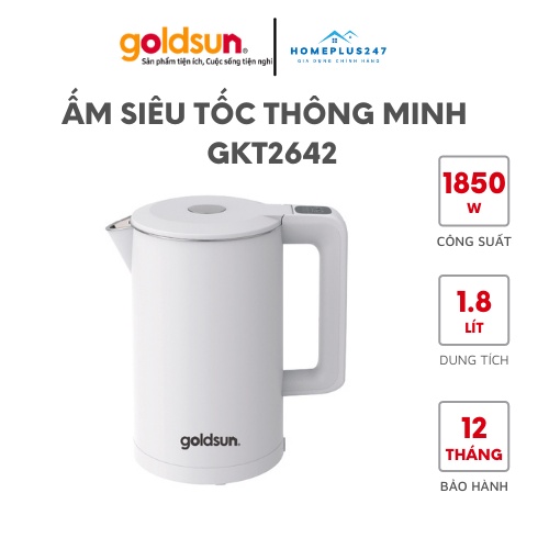 Ấm siêu tốc, bình đun siêu tốc cao cấp điều chỉnh nhiệt độ thông minh Goldsun GKT2642 dung tích 1.7L, bảo hành 12 tháng