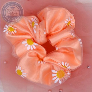 Cột Tóc Vải Scrunchies Hoa Cúc 2 Lớp