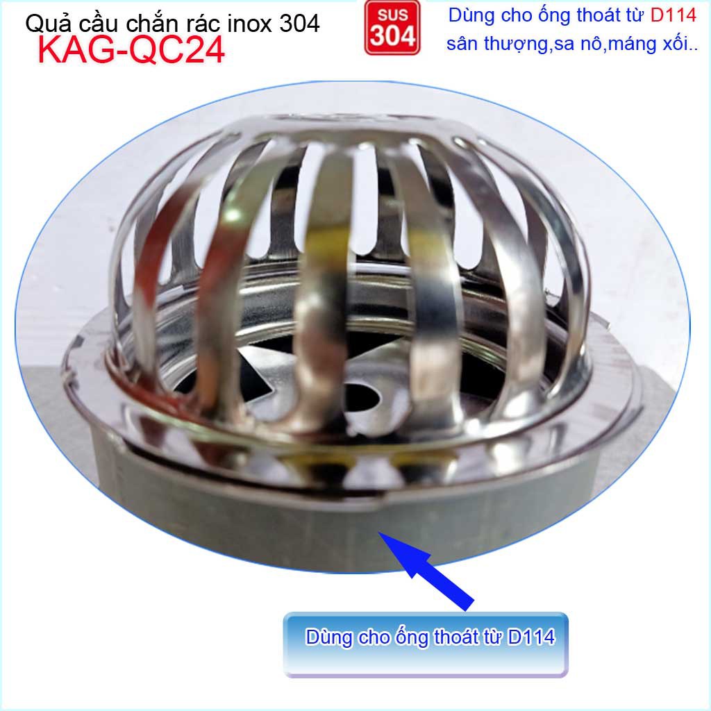 Cầu chắn rác sân thượng  D114 KAG-QC24 inox SUS304, cầu chặn rác đặt miệng ống D114 thoát nước mưa thoát nhanh