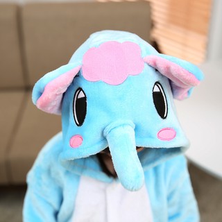 Bộ Đồ voi xanh liền thân lông mịn Pijama dành Cho Người Lớn và Trẻ Em Đầy Đủ Các Kích Cỡ kiểu dáng Động Vật Hoạt