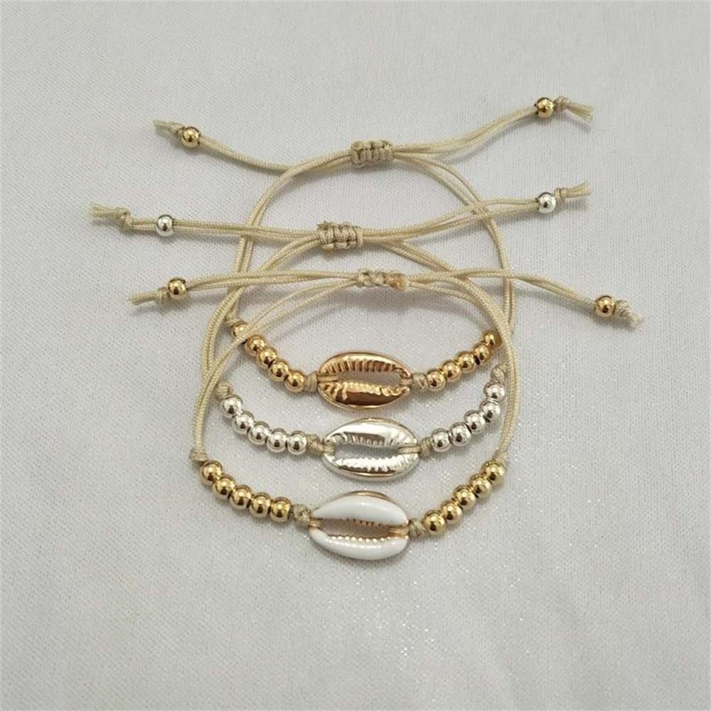 NEXTVN Vòng Tay Vỏ Sò Màu Vàng / Bạc Handmade Có Thể Điều Chỉnh Kích