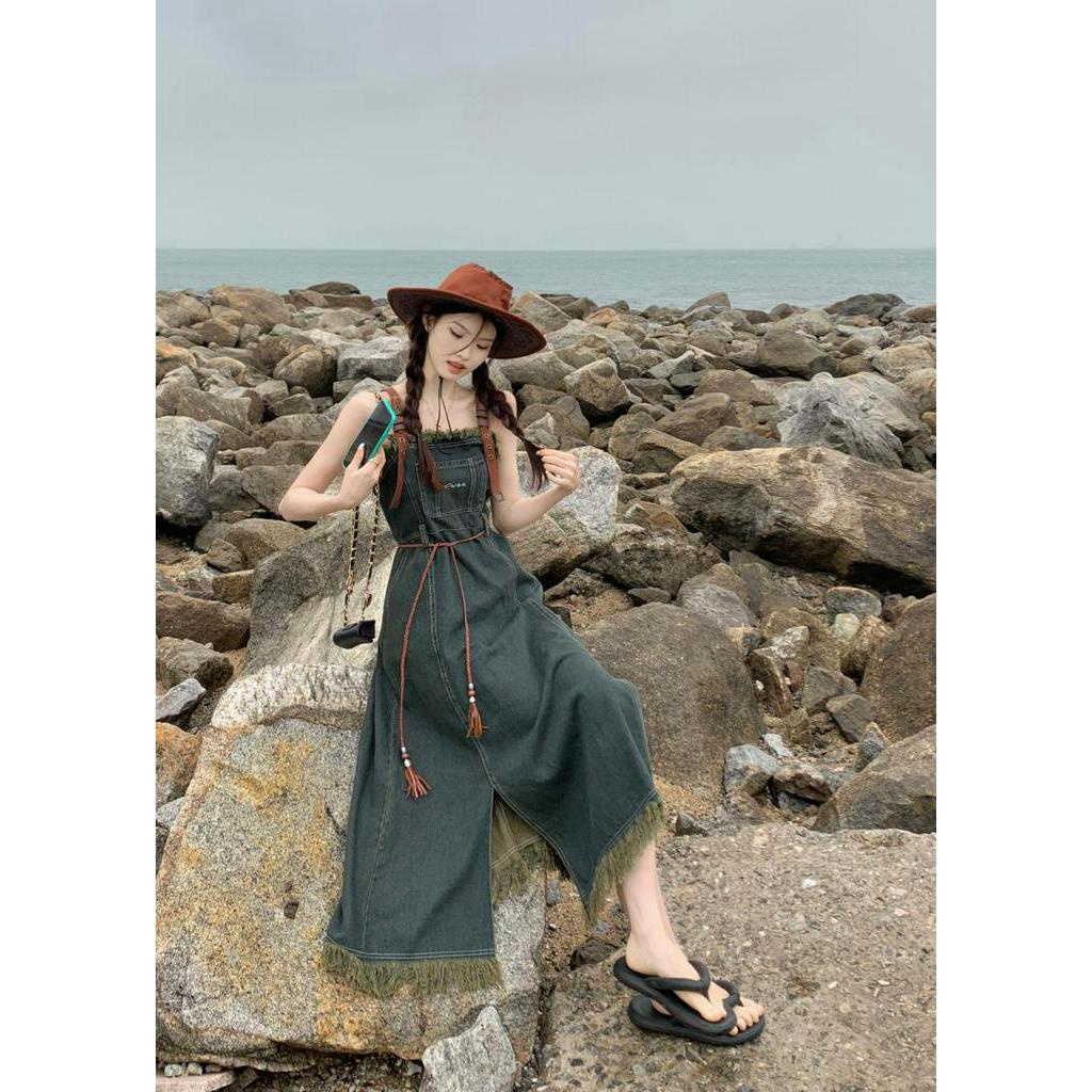 Đầm Denim Hai Dây Phong Cách Retro Mỹ 62214