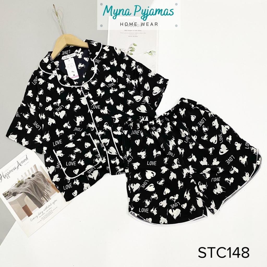Bộ pijama nữ áo cộc quần đùi có size 40-65kg - MYNA PYJAMAS