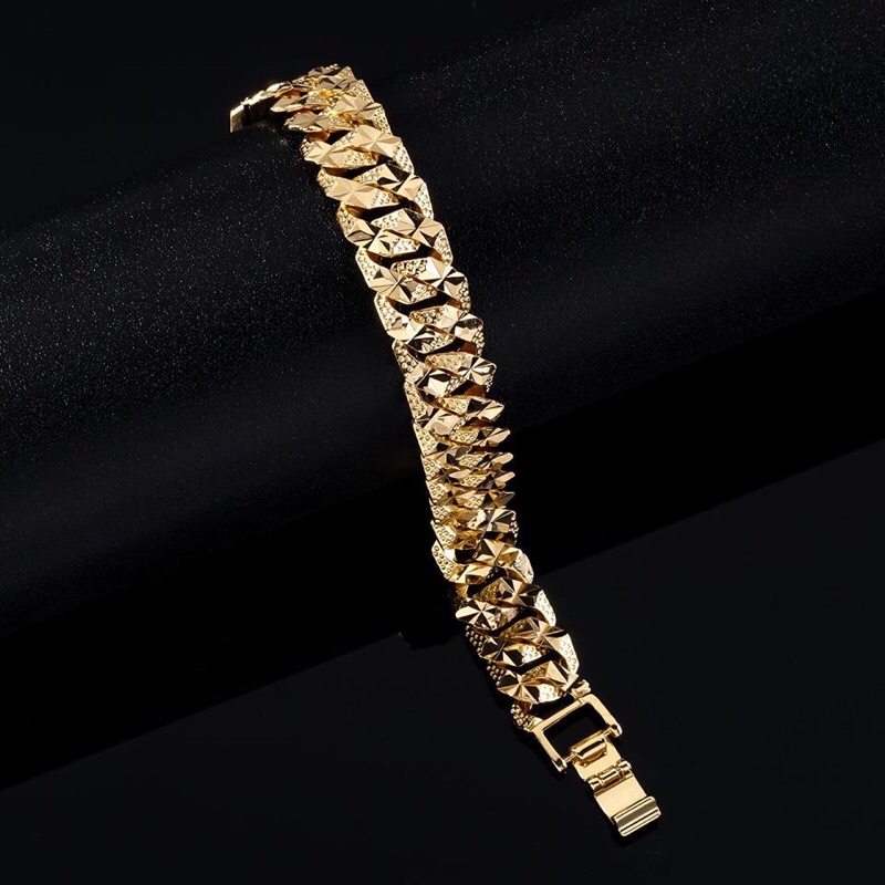 𝗟𝗮̆́𝗰 𝘁𝗮𝘆, vòng tay khoen lật, mắc xích nam nữ bền màu mạ vàng chuẩn 18k Kami - LL01