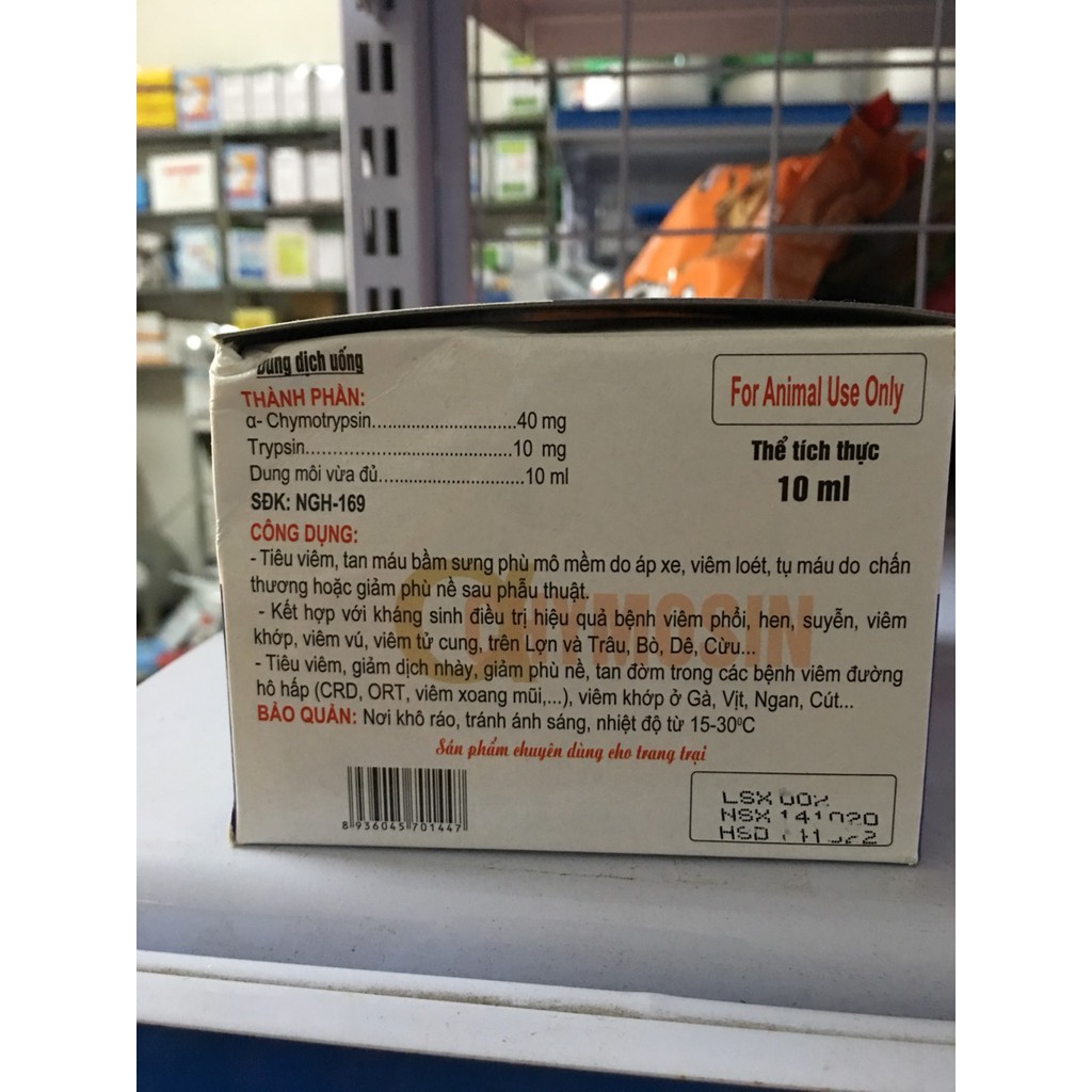 Chymosin - tiêu viêm, chống phù nề, giảm dịch nhầy, tan máu bầm - chỉ dùng trong thú y
