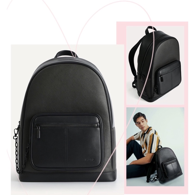 TNS - Balo form vuông  laptop chống shock Pedrio backpack - chất da cao cấp-màu đen classic