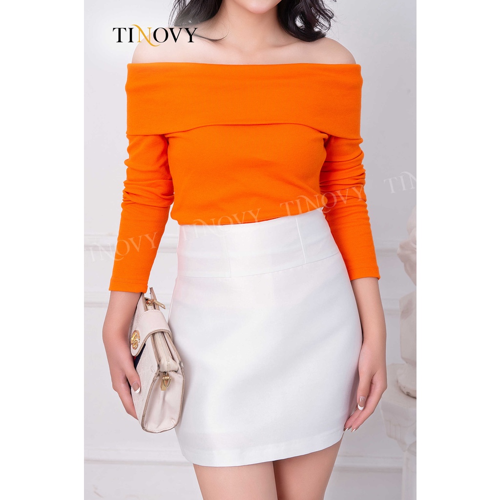 Áo Croptop Tay Dài Cổ Ngang TINOVY A2283