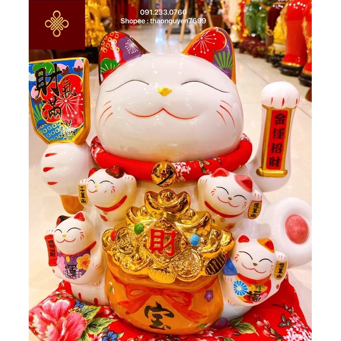 Tượng Mèo Thần Tài Maneki Neko Nhật Bản bằng sứ  .