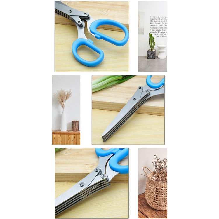 Kéo Inox Nhiều Lưỡi Cắt Nhỏ Hành Lá, Cắt Đồ Ăn 5 Lưỡi Thông Minh, Siêu Nhanh
