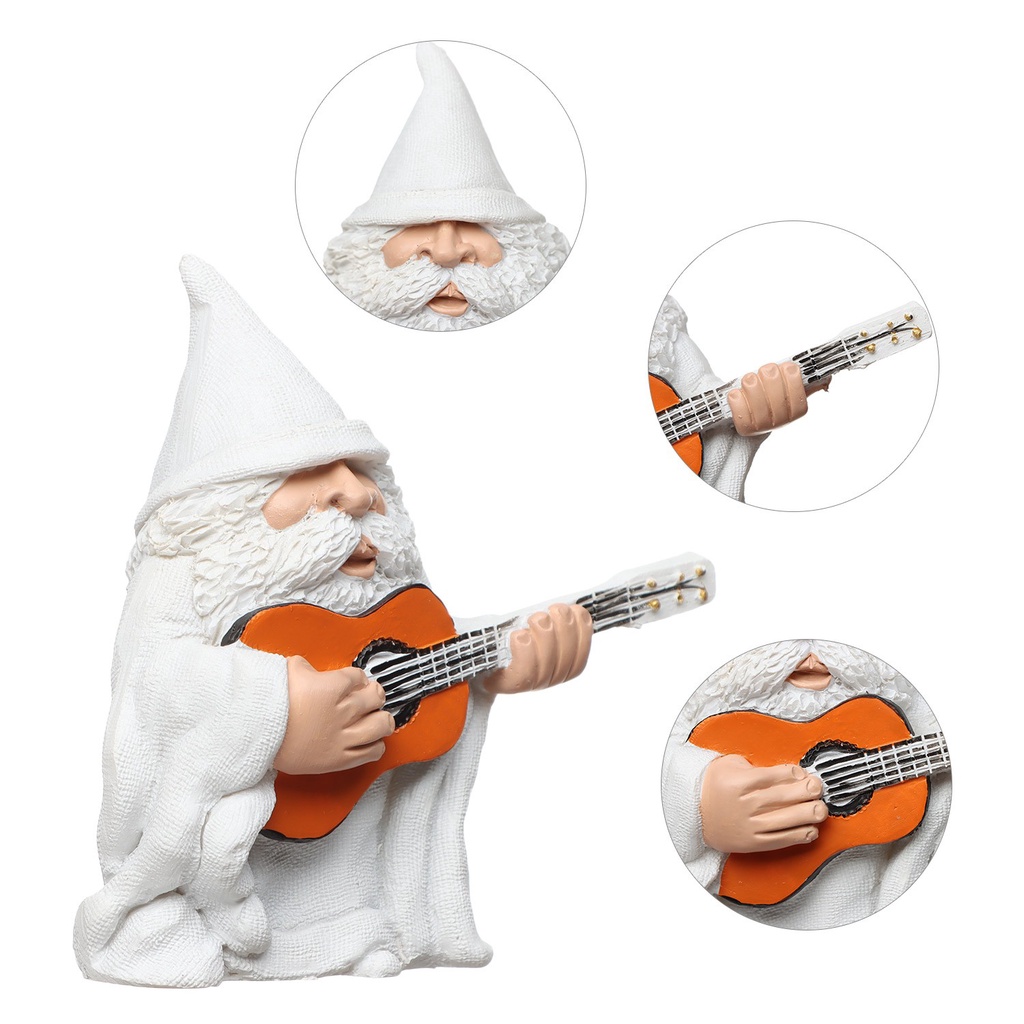 DORAW Indoor Outdoor Garden Gnomes Decoration Crafts Funny Statue Dwarf Figurines Gift Funny Elf Collectible Playing Guitar Elves Home Decor Ornaments Micro Landscape