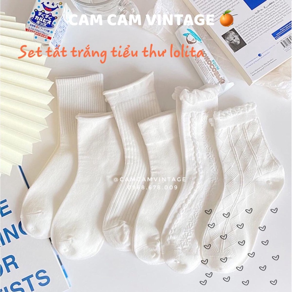 SET TẤT TRẮNG LOLITA CỔ NHÚN CAO có TAG MÁC nam NỮ VỚ CAO CỔ  TIỂU THƯ LOLITA TẤT VỚ NỮ CỔ BÈO NHÚN ULZZANG HÀN QUỐC