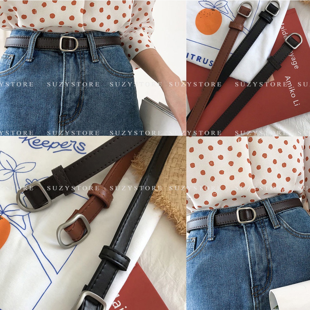 Thắt lưng unisex mặt Vuông Nam Nữ Ulzzang Suzystore Dây lưng da nữ nam bản 2cm kiểu hàn quốc học sinh TLSU8