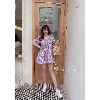 [Hàng Mới Về] Váy tím baby doll hot hit Vải đũi mềm mát Tay bồng [Mã SP089]