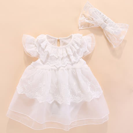 Váy trắng 2 tầng kèm nơ cho bé từ 0 - 12 tháng