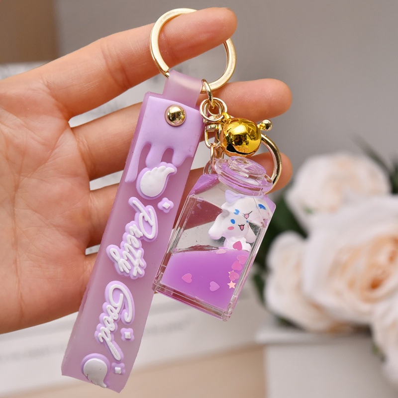 Móc Khóa Hình Chai Nước Hoa / Chú Chó Sanrio / Mèo Sanrio Bằng Acrylic Dạng Lỏng Sáng Tạo