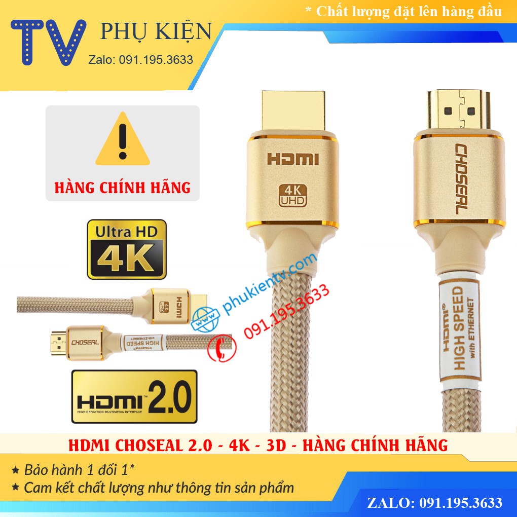 [Chính Hãng] Dây HDMI 2.0 Choseal - Hỗ Trợ 4K UHD - 3D Cao Cấp - Độ Dài 1.5m - 3m - 5m - HDMI Cable Cao Cấp