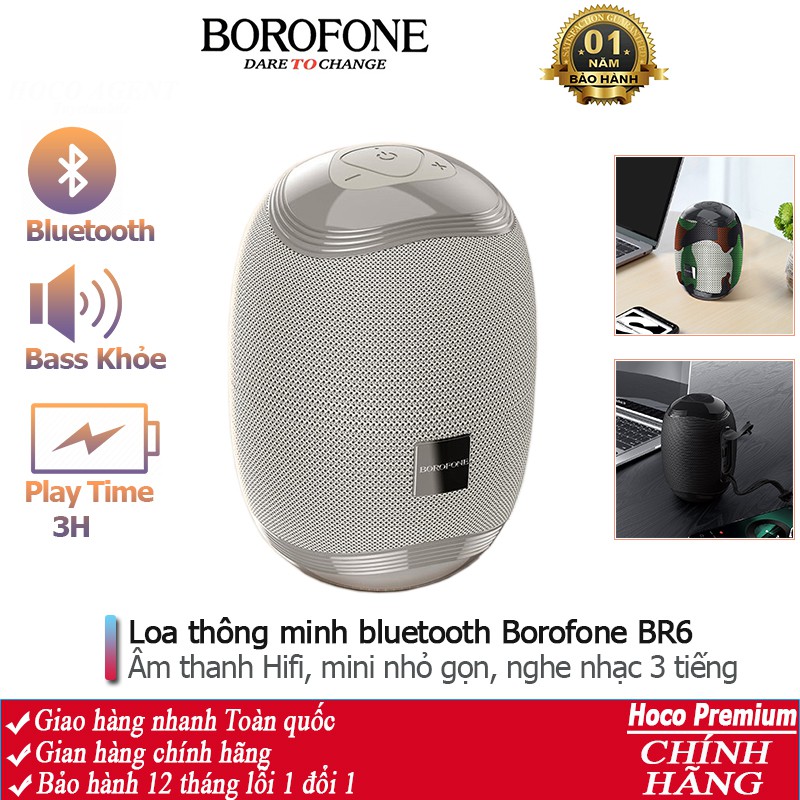 Loa Bluetooth Borofone BR6 nhỏ gọn Bass mạnh mẽ, to rõ, hỗ trợ di động không dây 5.0 kết nối 2 loa cùng lúc - Chính hãng