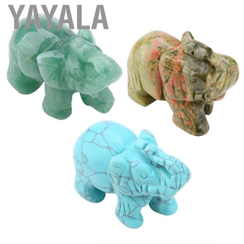 YAYALA 1x Hand Carved Natural Stone Jade Elephant Mini Animal Statue Gemstone Figurines