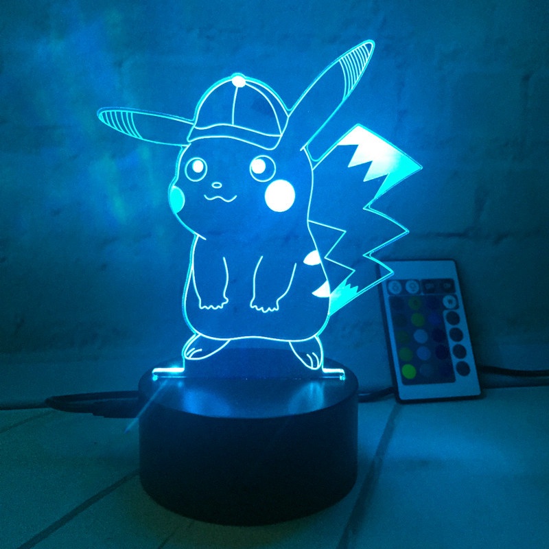 Đèn Ngủ LED Để Bàn Hình Pikachu 3D Hoạt Hình Có Cổng Sạc USB