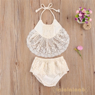 Trang phục áo lửng sát nách phối ren hoa và quần short cho bé gái 0-24 tháng