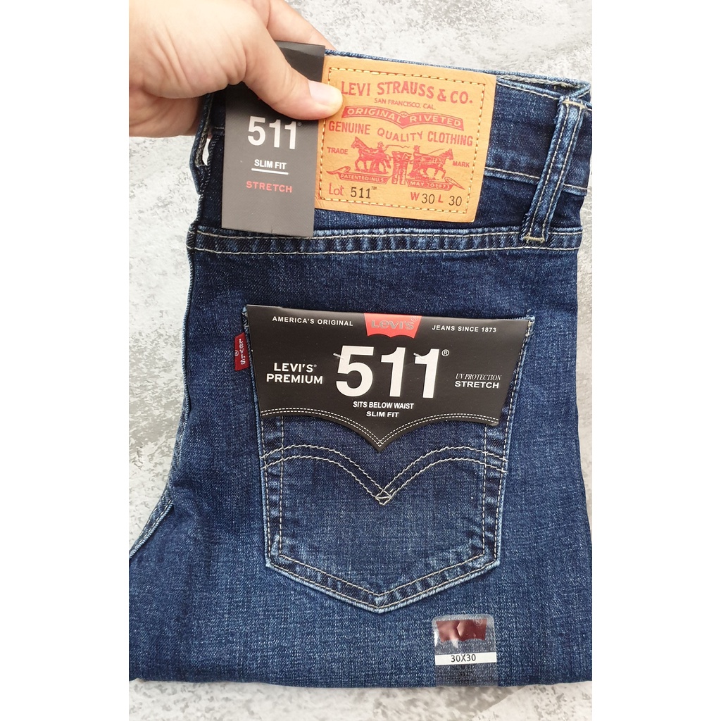 quần jean nam co giãn le511 ống đứng màu xanh rêu vừa