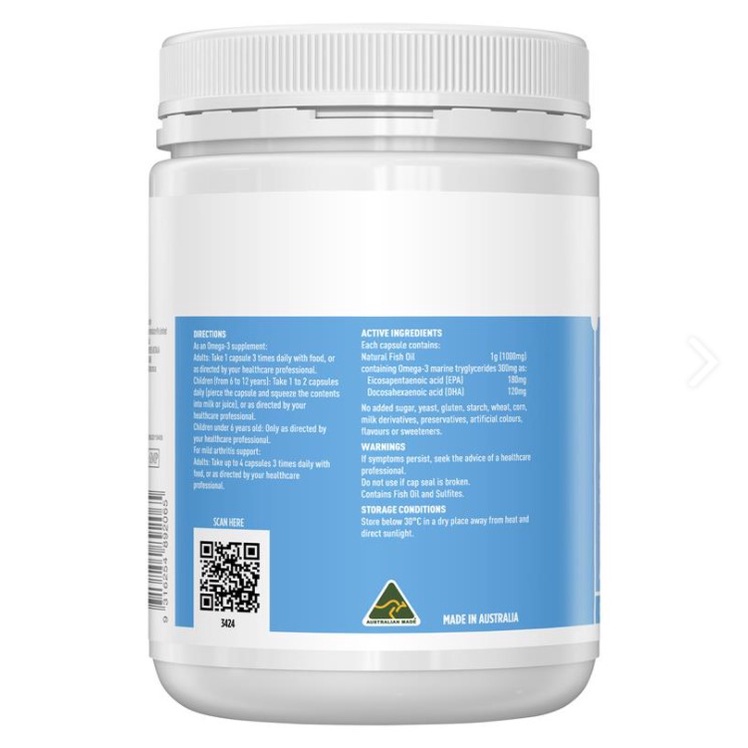 Dầu cá Healthy Care Omega 3 1000mg của Úc giúp sáng mắt, bảo vệ tim mạch, tốt cho khớp 400 viên