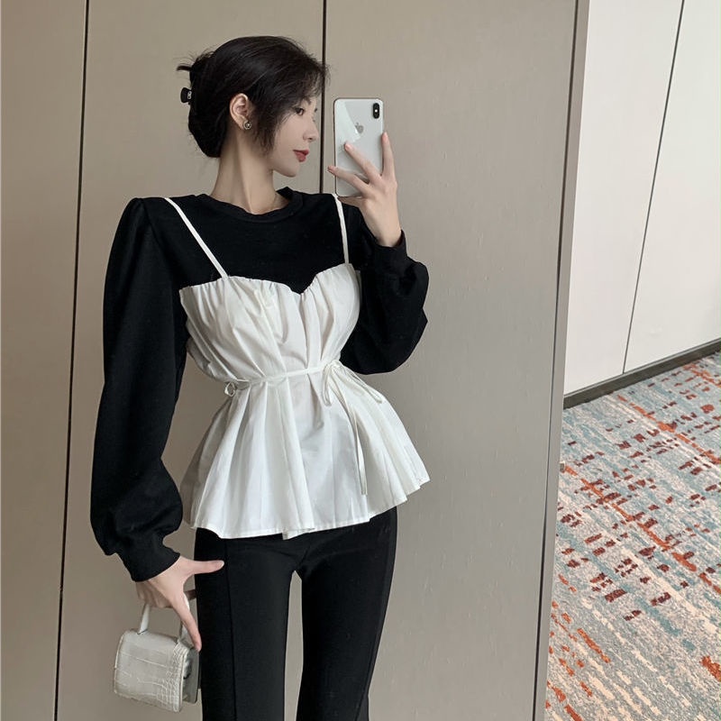 COZOK Áo Sơ Mi Tay Dài Dáng Ôm Phối Dây Thắt Cá Tính Trẻ Trung Hợp Thời Trang