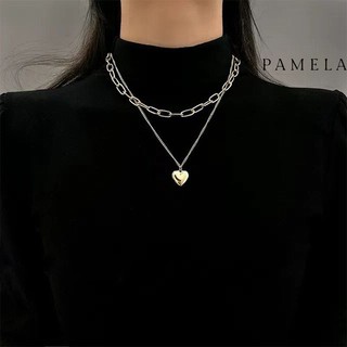 Dây chuyền vòng cổ layer xếp lớp 02 tầng dây xích và dây mặt trái tim Pamela