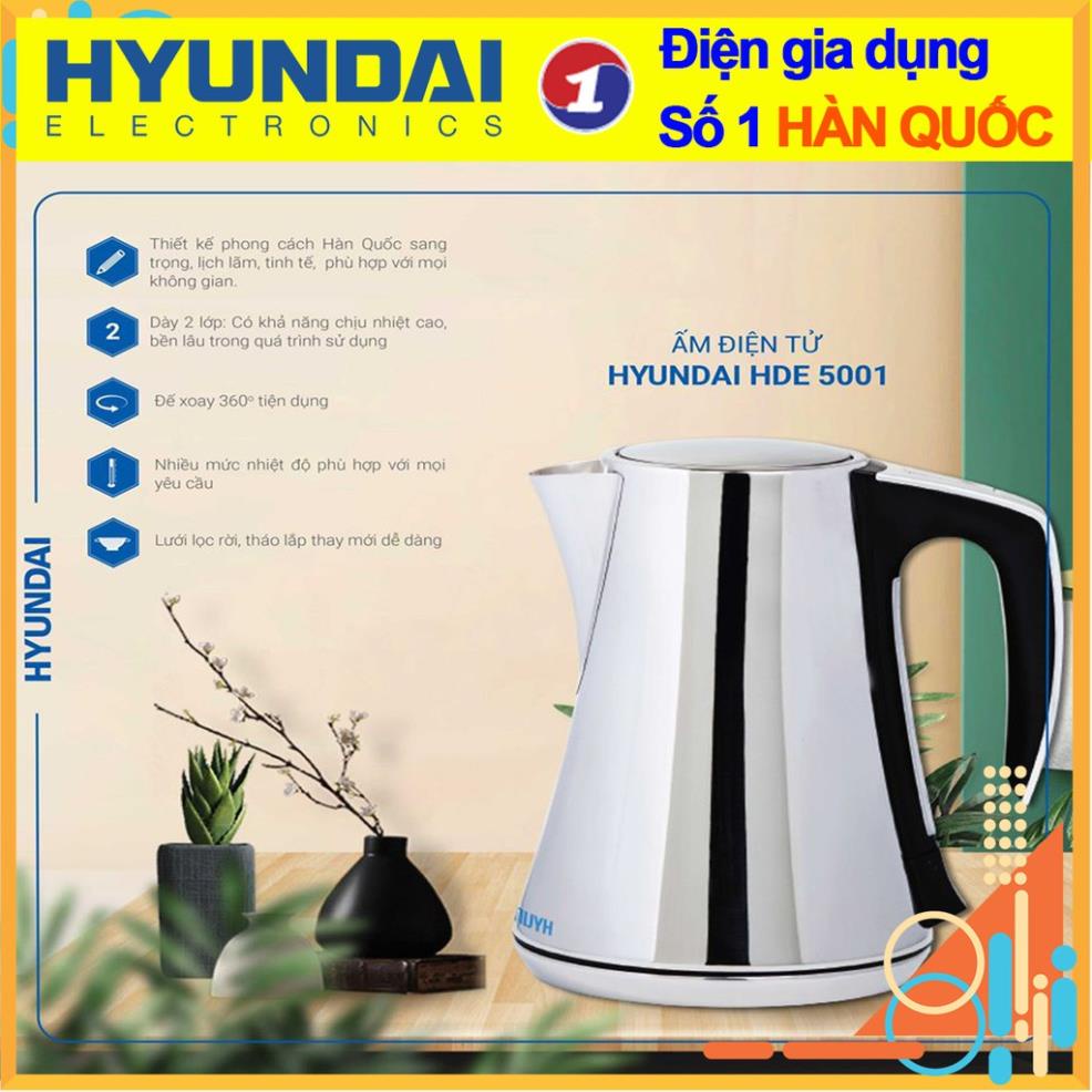 Ấm Điện, Ấm Đun Điện Tử Chính Hãng HYUNDAI 1,7L HDE 5001S - Đun nóng nhanh, chịu nhiệt, độ bền cao, bảo hành 12 tháng .