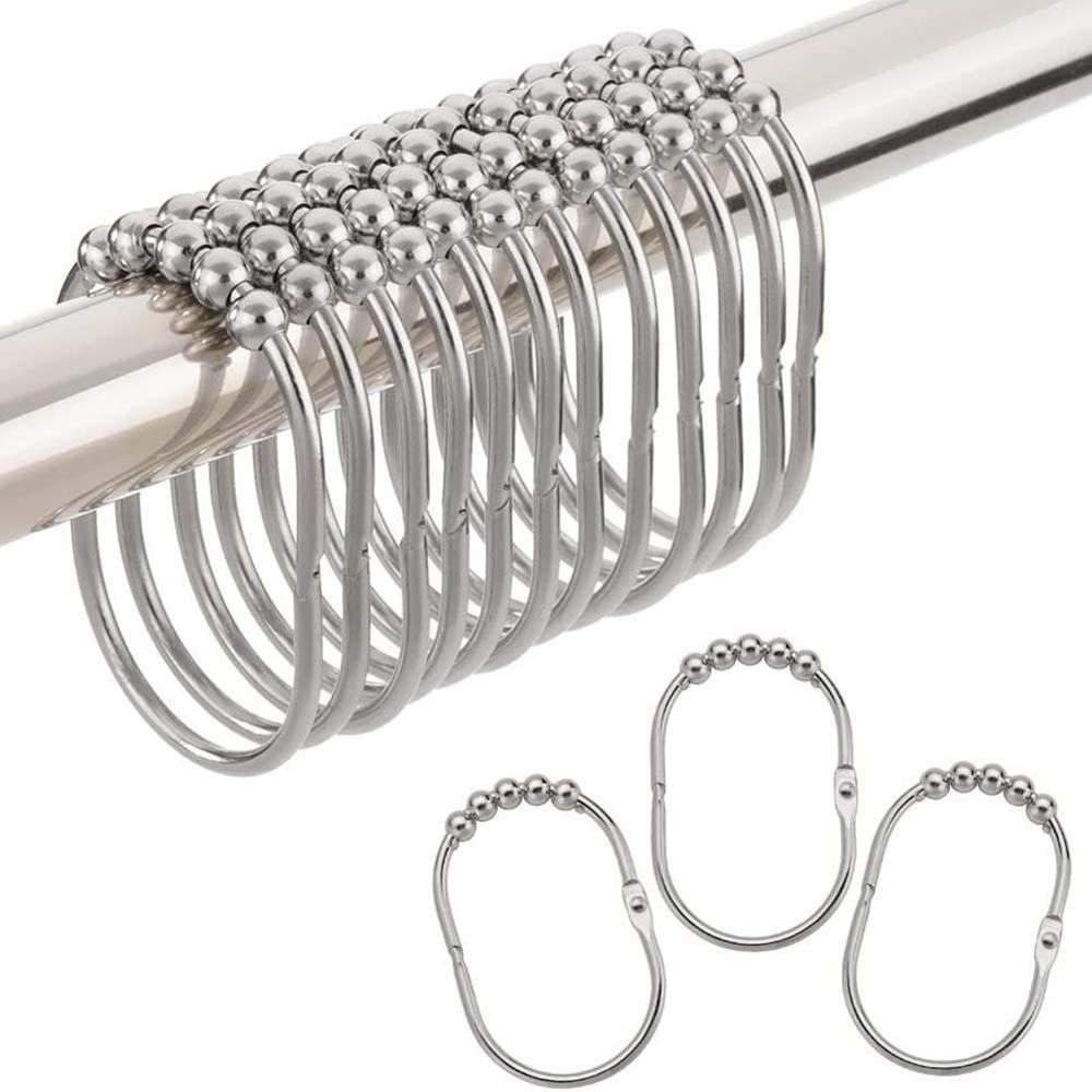 Bộ 12 Móc Treo Rèm Cửa Nhà Tắm Có Con Lăn Cân Bằng Chống Rỉ Sét