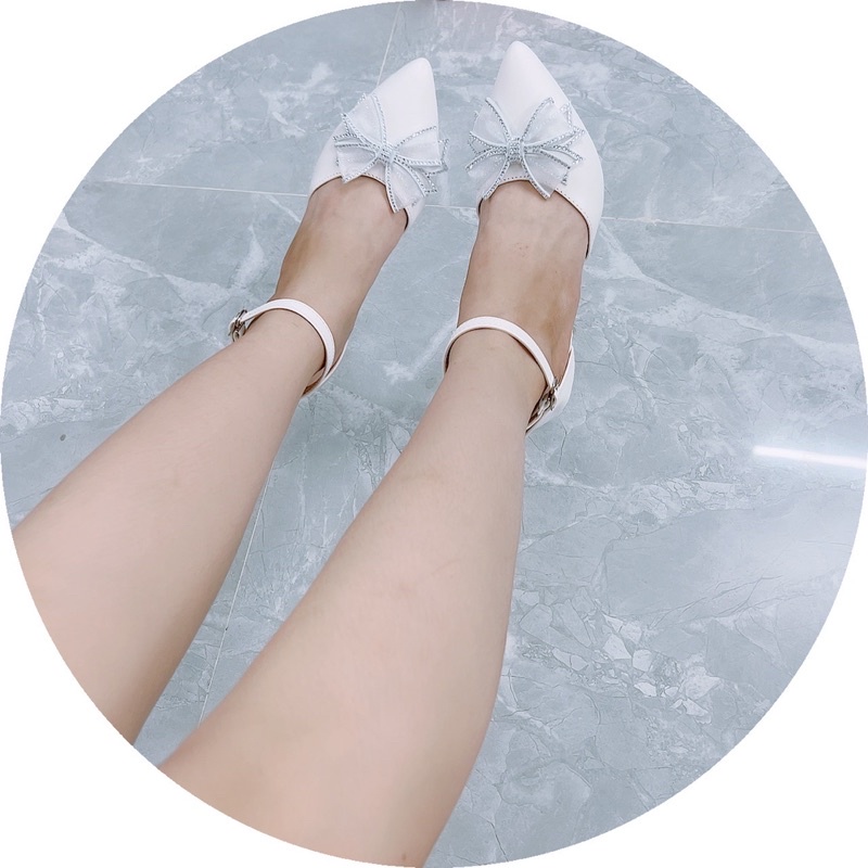 Giày cao gót Sandal nữ quai hậu nơ đá cánh tiên xinh Xuất sắc cao 8p