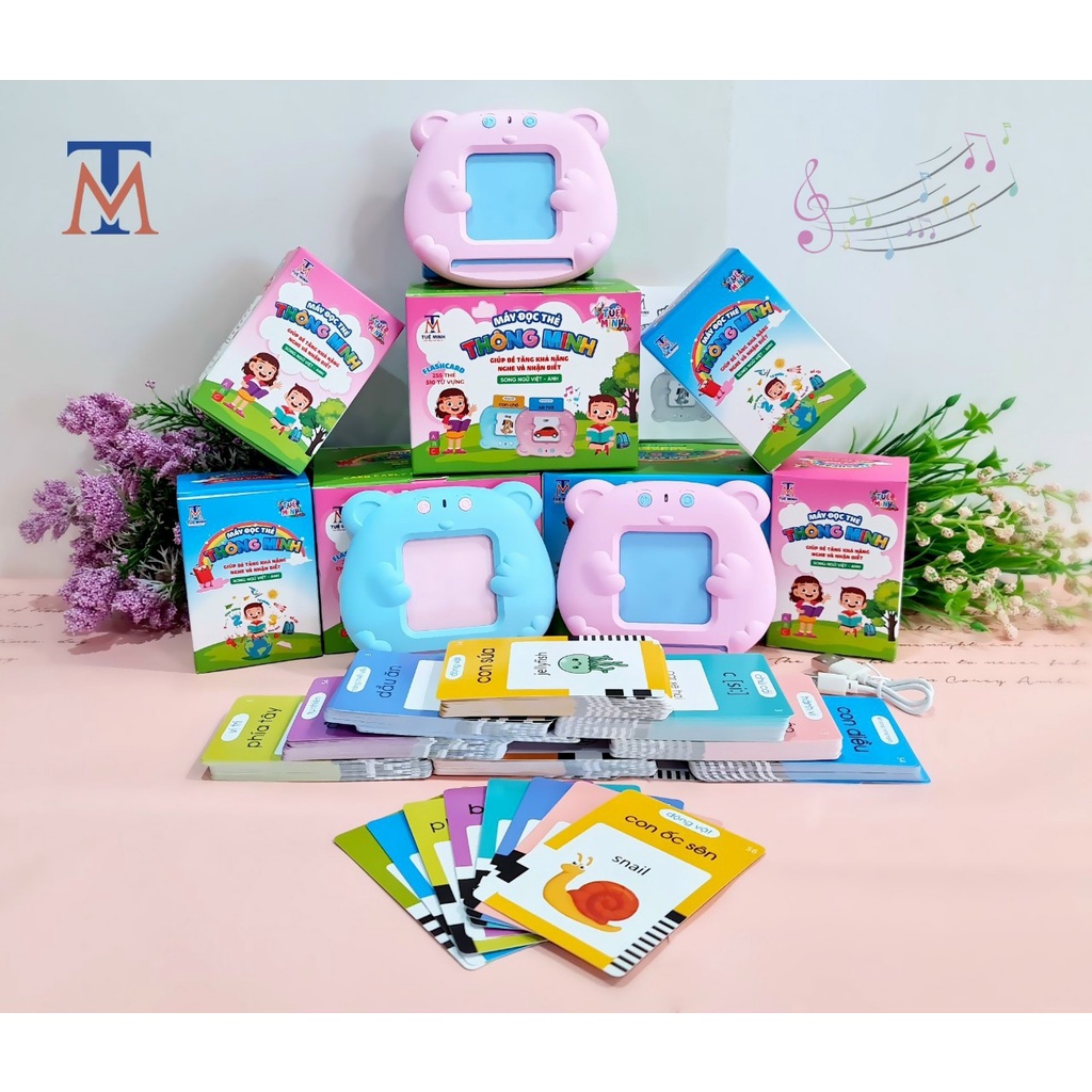 Máy đọc thẻ mèo song ngữ Anh - Việt flashcard 112 thẻ 224 từ vựng - sạc điện - cho bé phát triển ngôn ngữ