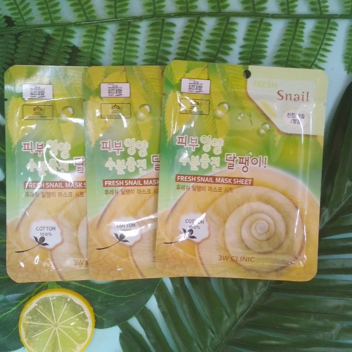 MẶT NẠ DƯỠNG DA THIÊN NHIÊN ỐC SÊN MỸ PHẨM CHĂM SÓC CHÍNH HÃNG HÀN QUỐC 3W CLINIC FRESH SNAIL MASK SHEET LỘT