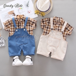 Bộ áo sơ mi / áo thun tay ngắn + quần short / quần yếm phong cách thời trang cho bé