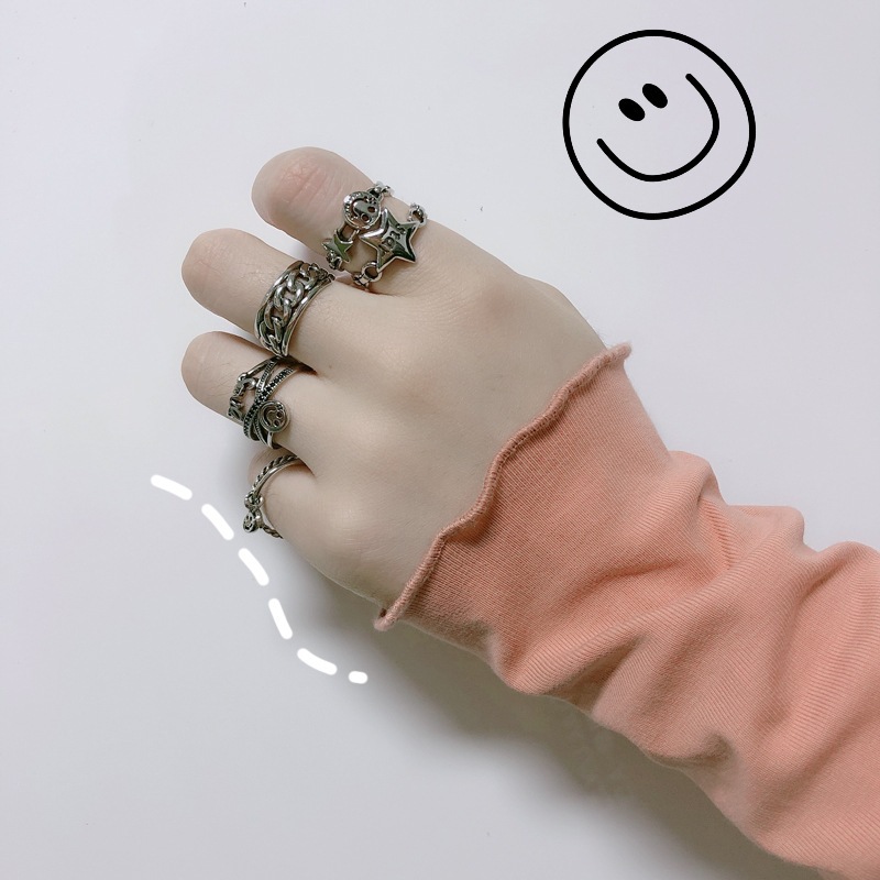 Nhẫn kiểu dáng mặt cười có thể điều chỉnh phong cách hiphop Hàn Quốc