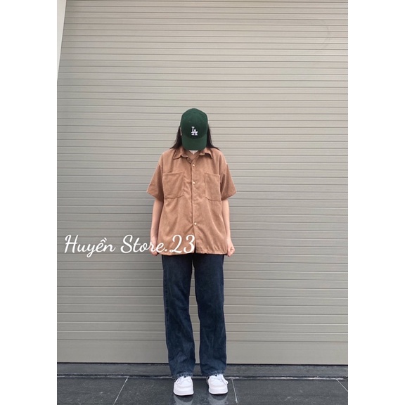 Áo sơ mi nhung tăm tay ngắn , Áo sơ mi ngắn tay freesize